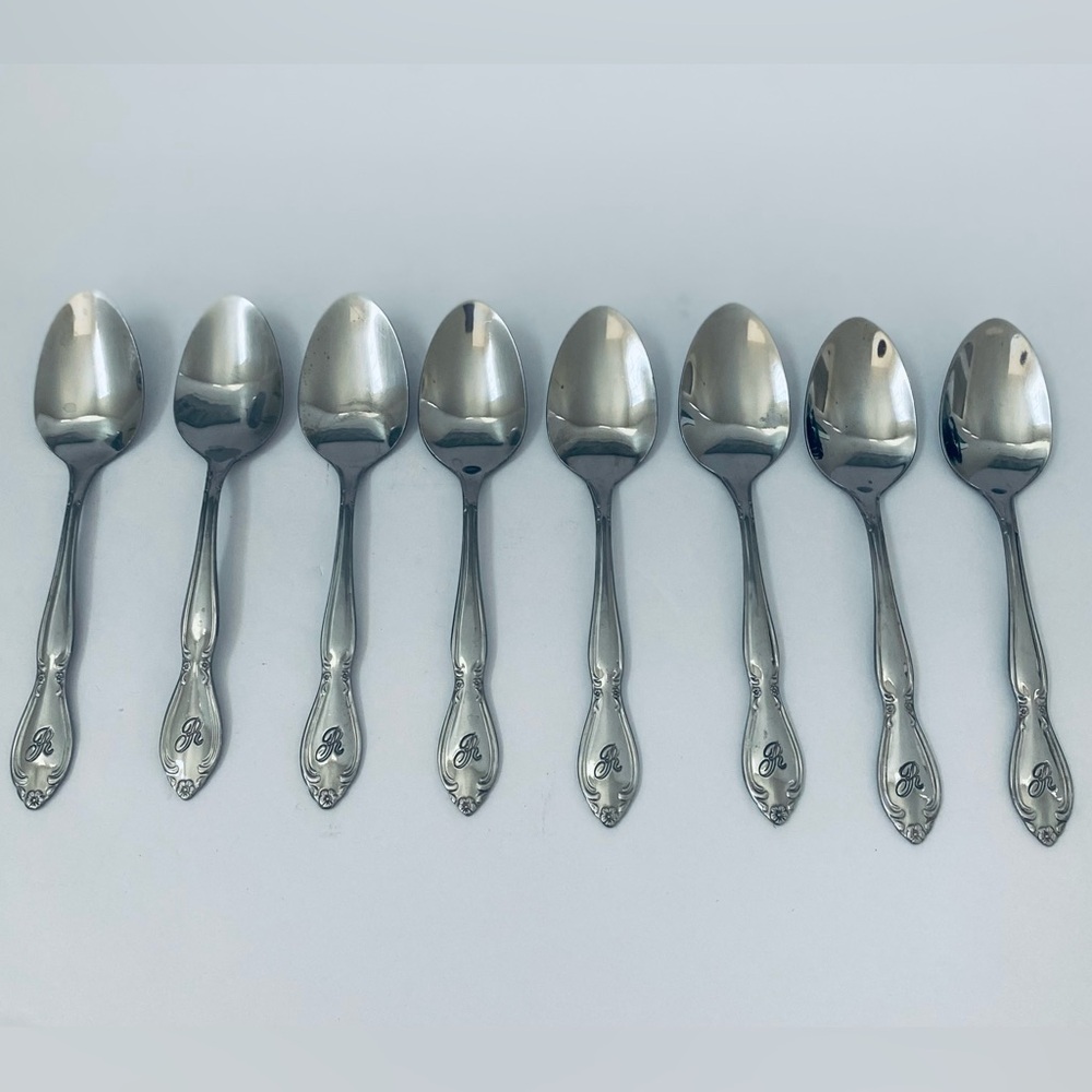 Custom Craft Monogram "R" Flatware Stainless Set Of 8 Teaspoons
